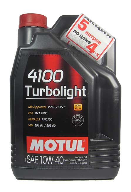 �������� ����� MOTUL 4100 Turbolight SAE 10W-40 (5_������)